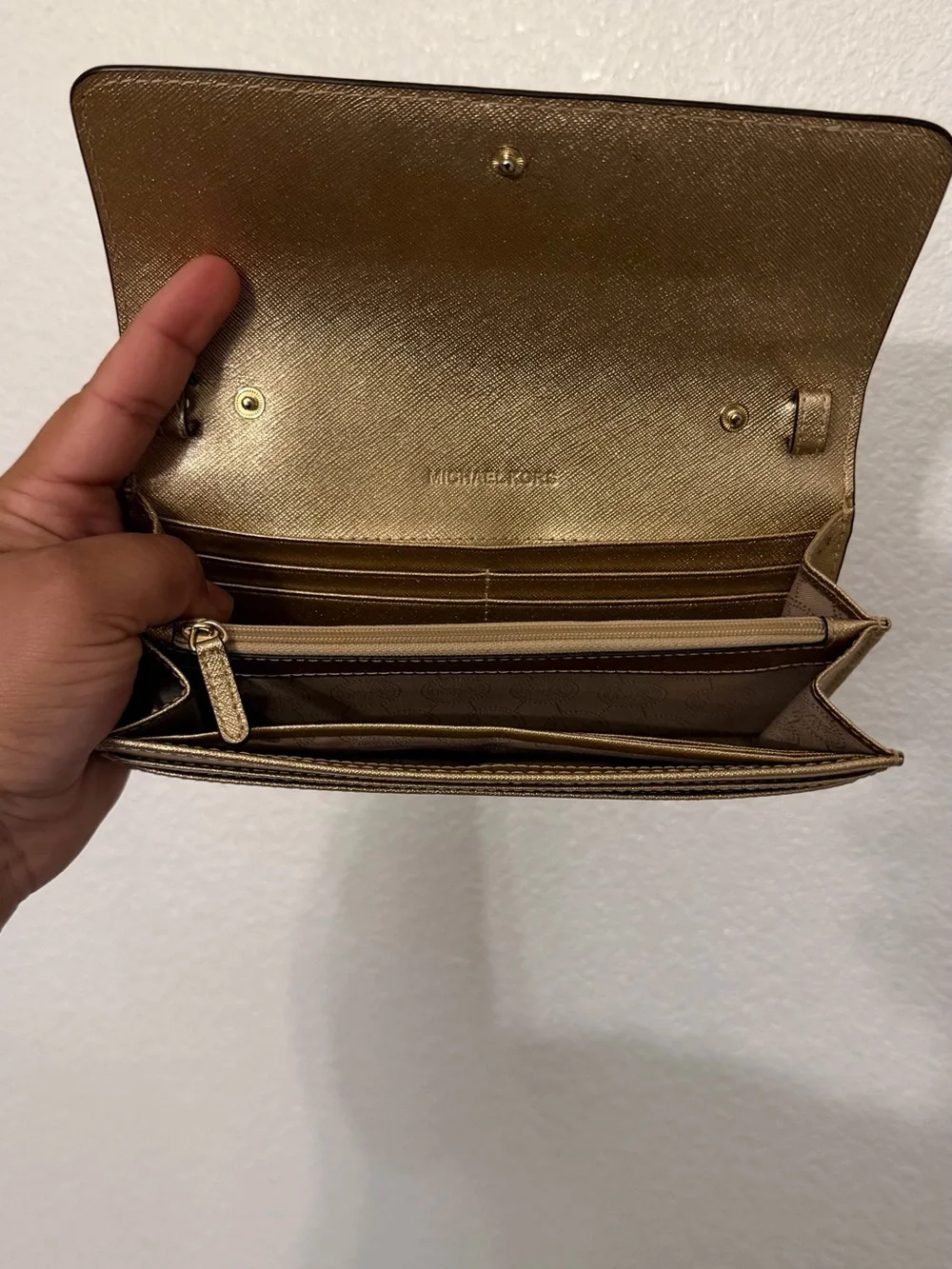 Michael Kors Metallic Gold Saffiano Foldover Wallet